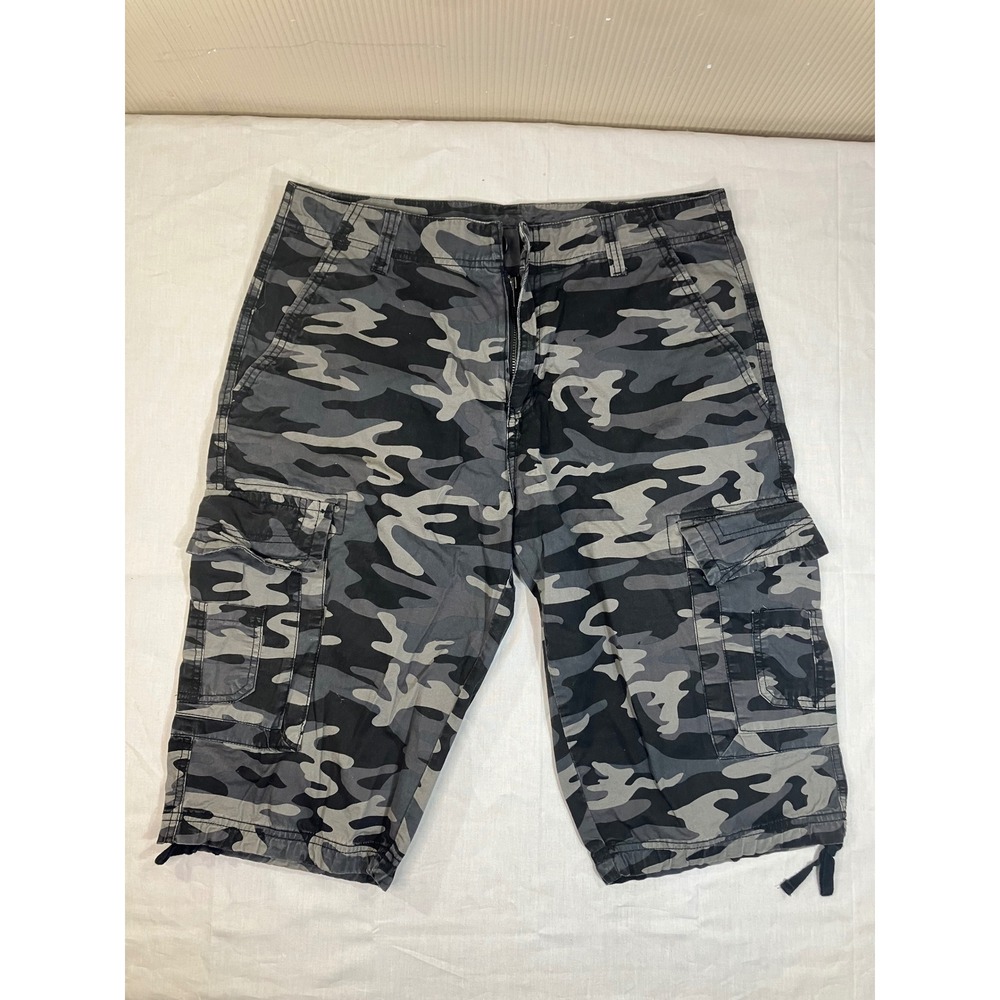 Ring of Fire Men Gray Camo Cargo Shorts Sz 32 Tactical Cotton Utility Camouflage
